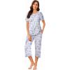 imageEkouaer Womens Pajamas Set Short Sleeve Sleepwear 2 Piece Round Neck Top Capri Pants Loungewear with PocketsBlueWhite Floral