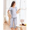 imageEkouaer Womens Pajamas Set Short Sleeve Sleepwear 2 Piece Round Neck Top Capri Pants Loungewear with PocketsBlueWhite Floral