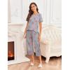 imageEkouaer Womens Pajamas Set Short Sleeve Sleepwear 2 Piece Round Neck Top Capri Pants Loungewear with PocketsGrayWhite PotCat