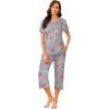 imageEkouaer Womens Pajamas Set Short Sleeve Sleepwear 2 Piece Round Neck Top Capri Pants Loungewear with PocketsGrayWhite PotCat