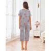 imageEkouaer Womens Pajamas Set Short Sleeve Sleepwear 2 Piece Round Neck Top Capri Pants Loungewear with PocketsGrayWhite PotCat