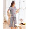 imageEkouaer Womens Pajamas Set Short Sleeve Sleepwear 2 Piece Round Neck Top Capri Pants Loungewear with PocketsGrayWhite PotCat