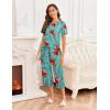 imageEkouaer Womens Pajamas Set Short Sleeve Sleepwear 2 Piece Round Neck Top Capri Pants Loungewear with PocketsGreenOrange Flower