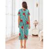 imageEkouaer Womens Pajamas Set Short Sleeve Sleepwear 2 Piece Round Neck Top Capri Pants Loungewear with PocketsGreenOrange Flower