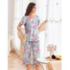 imageEkouaer Womens Pajamas Set Short Sleeve Sleepwear 2 Piece Round Neck Top Capri Pants Loungewear with PocketsGreenPink Floral