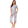 imageEkouaer Womens Pajamas Set Short Sleeve Sleepwear 2 Piece Round Neck Top Capri Pants Loungewear with PocketsGreenPink Floral