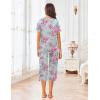 imageEkouaer Womens Pajamas Set Short Sleeve Sleepwear 2 Piece Round Neck Top Capri Pants Loungewear with PocketsGreenPink Floral