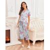 imageEkouaer Womens Pajamas Set Short Sleeve Sleepwear 2 Piece Round Neck Top Capri Pants Loungewear with PocketsGreenPink Floral