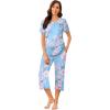 imageEkouaer Womens Pajamas Set Short Sleeve Sleepwear 2 Piece Round Neck Top Capri Pants Loungewear with PocketsLight BlueWhite Flower