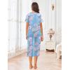 imageEkouaer Womens Pajamas Set Short Sleeve Sleepwear 2 Piece Round Neck Top Capri Pants Loungewear with PocketsLight BlueWhite Flower
