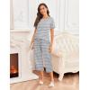 imageEkouaer Womens Pajamas Set Short Sleeve Sleepwear 2 Piece Round Neck Top Capri Pants Loungewear with PocketsLight GrayWhite Stripe