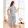 imageEkouaer Womens Pajamas Set Short Sleeve Sleepwear 2 Piece Round Neck Top Capri Pants Loungewear with PocketsLight GrayWhite Stripe