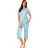 imageEkouaer Womens Pajamas Set Short Sleeve Sleepwear 2 Piece Round Neck Top Capri Pants Loungewear with PocketsMint GreenButterfly