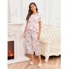 imageEkouaer Womens Pajamas Set Short Sleeve Sleepwear 2 Piece Round Neck Top Capri Pants Loungewear with PocketsWhiteRed Flower