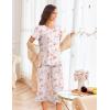imageEkouaer Womens Pajamas Set Short Sleeve Sleepwear 2 Piece Round Neck Top Capri Pants Loungewear with PocketsWhiteRed Flower