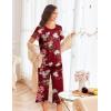 imageEkouaer Womens Pajamas Set Short Sleeve Sleepwear 2 Piece Round Neck Top Capri Pants Loungewear with PocketsWine RedPink Flower