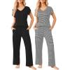 imageEkouaer 2 Pack Womens Pajamas Short Sleeve Sleepwear Top with Pants SuperSoft Printed Lounge Sets SXXLBlackBlack Stripe