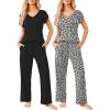 imageEkouaer 2 Pack Womens Pajamas Short Sleeve Sleepwear Top with Pants SuperSoft Printed Lounge Sets SXXLGray LeopardBlack
