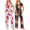 imageEkouaer 2 Pack Womens Pajamas Short Sleeve Sleepwear Top with Pants SuperSoft Printed Lounge Sets SXXLZblack FlowerWhite Flower