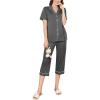 imageEkouaer Capri Pajamas for Women Short Sleeve Button Down Sleepwear Comfy Lounge Set 2Piece Pants PjsDark Gray