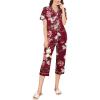 imageEkouaer Capri Pajamas for Women Short Sleeve Button Down Sleepwear Comfy Lounge Set 2Piece Pants PjsWine Red White Pink