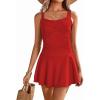 imageEkouaer Swim Dress One Piece Bathing Suit Skirted Swimsuits for Women Ruched Retro Swimwear SXXLRed