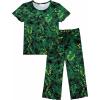 imageEkouaer Womens Pajamas Set Short Sleeve Sleepwear 2 Piece Round Neck Top Capri Pants Loungewear with PocketsBlackDark Green Leaves