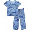 imageEkouaer Womens Pajamas Set Short Sleeve Sleepwear 2 Piece Round Neck Top Capri Pants Loungewear with PocketsBlue Cashew Flower
