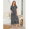 imageEkouaer Women Robes Zipper Front Short Sleeve Full Length Housecoat with Pockets Loungewear S4XLBlack Stripes