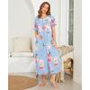 imageEkouaer Women Robes Zipper Front Short Sleeve Full Length Housecoat with Pockets Loungewear S4XLBlue Fower