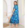 imageEkouaer Women Robes Zipper Front Short Sleeve Full Length Housecoat with Pockets Loungewear S4XLDark Blue Fower