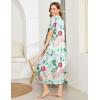imageEkouaer Women Robes Zipper Front Short Sleeve Full Length Housecoat with Pockets Loungewear S4XLGreen Flower