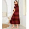 imageEkouaer Women Robes Zipper Front Short Sleeve Full Length Housecoat with Pockets Loungewear S4XLRed Plaid