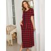 imageEkouaer Women Robes Zipper Front Short Sleeve Full Length Housecoat with Pockets Loungewear S4XLRed Plaid