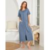 imageEkouaer Women Robes Zipper Front Short Sleeve Full Length Housecoat with Pockets Loungewear S4XLSteel Blue