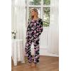 imageEkouaer Womens 2 Pack Pajama Set Long Sleeve Pajamas Top and Pants V Neck Pjs Set Soft Loungewear with PocketsBlack Flower  White Flower