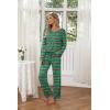 imageEkouaer Womens 2 Pack Pajama Set Long Sleeve Pajamas Top and Pants V Neck Pjs Set Soft Loungewear with PocketsGreen Christmas Snowflake  Red Christmas Elk