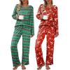 imageEkouaer Womens 2 Pack Pajama Set Long Sleeve Pajamas Top and Pants V Neck Pjs Set Soft Loungewear with PocketsGreen Christmas Snowflake  Red Christmas Elk