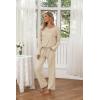 imageEkouaer Womens 2 Pack Pajama Set Long Sleeve Pajamas Top and Pants V Neck Pjs Set Soft Loungewear with PocketsPurple Star  Beige
