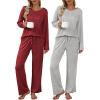 imageEkouaer Womens 2 Pack Pajama Set Long Sleeve Pajamas Top and Pants V Neck Pjs Set Soft Loungewear with PocketsWine Red  Light Gray