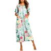 imageEkouaer Women Robes Zipper Front Short Sleeve Full Length Housecoat with Pockets Loungewear S4XLGreen Flower