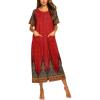 imageEkouaer Women Robes Zipper Front Short Sleeve Full Length Housecoat with Pockets Loungewear S4XLRed Flower