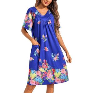 imageEkouaer Womens House Dress Floral Print Moo Moos Nightgowns Moomoo Dresses Mumus with PocketsBloom Flower