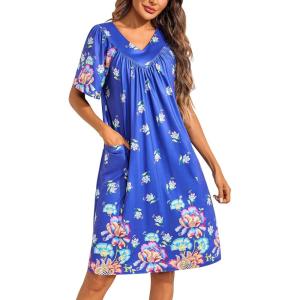 imageEkouaer Womens House Dress Floral Print Moo Moos Nightgowns Moomoo Dresses Mumus with PocketsBlue Flower