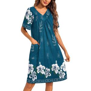 imageEkouaer Womens House Dress Floral Print Moo Moos Nightgowns Moomoo Dresses Mumus with PocketsBlue Green