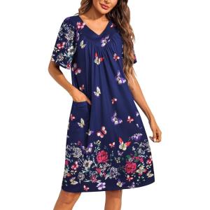 imageEkouaer Womens House Dress Floral Print Moo Moos Nightgowns Moomoo Dresses Mumus with PocketsButterfly and Flower