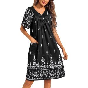 imageEkouaer Womens House Dress Floral Print Moo Moos Nightgowns Moomoo Dresses Mumus with PocketsFloral Black