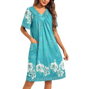 imageEkouaer Womens House Dress Floral Print Moo Moos Nightgowns Moomoo Dresses Mumus with PocketsGreen