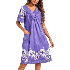 imageEkouaer Womens House Dress Floral Print Moo Moos Nightgowns Moomoo Dresses Mumus with PocketsLilac