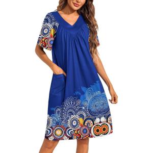 imageEkouaer Womens House Dress Floral Print Moo Moos Nightgowns Moomoo Dresses Mumus with PocketsMandala Blue